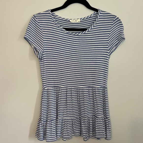 Blue & White Striped Flowy T-Shirt - Small - Picture 1 of 3